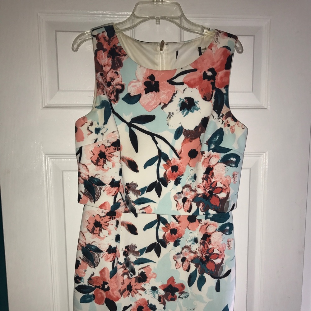 Floral dress with faux cropped top & gold zipper